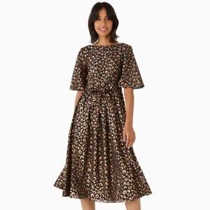 Kate Spade Leopard Print MIDI Dress Black Gold